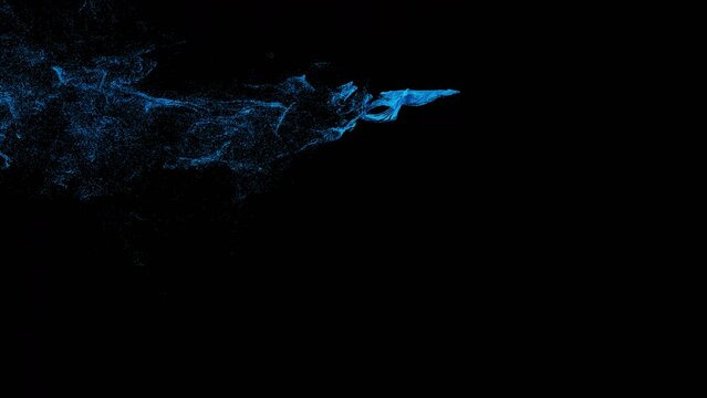 Abstract particles in different shapes being blown away to reveal or uncover underneath or could be played in reverse to hide something. Apple prores 4444 with transparency.