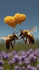 A pair of bees with A thought bubble in the shape of a heart hovers above their heads