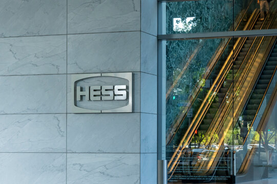 Houston, Texas, USA - April 4, 2024: Hess Corporation Exploration and Production office in Houston, Texas, USA. Hess is an American global independent energy company.
