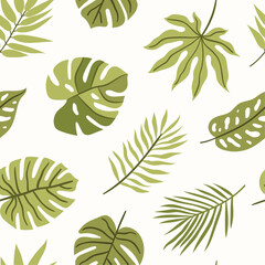 Fototapeta na wymiar Seamless summer pattern with tropical leaves