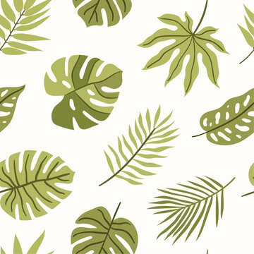 Seamless summer pattern with tropical leaves