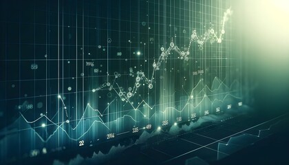 Abstract financial data interface with graphs and numeric analysis in a digital display.

