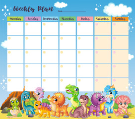 Kids school schedule weekly planner with cute dinosaurs vector