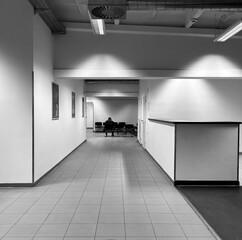 Modern interior design. Empty corridor with modern building.