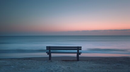 Fototapeta na wymiar Lonely Bench at Seashore