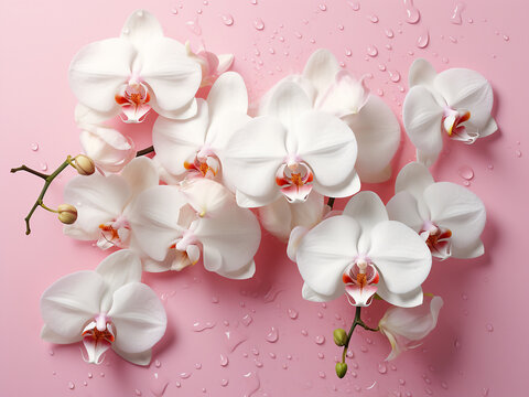Orchids bloom in white with soft pink tones, perfect for a spa card
