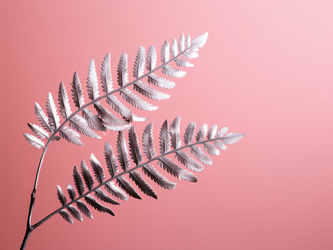 Designer-friendly pink backdrop showcases a painted silver fern branch
