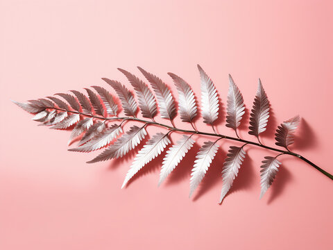 Silver fern branch painted against a pink backdrop, designed for creative use