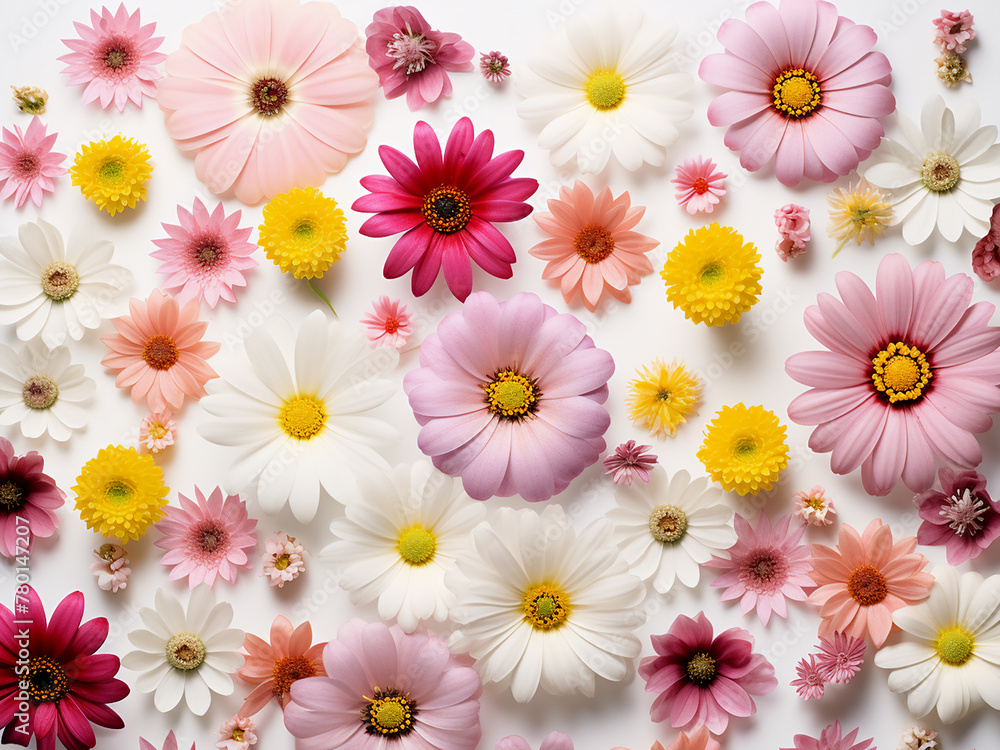 Aufkleber top-down view of a mock-up featuring a pattern of flowers on a white background
