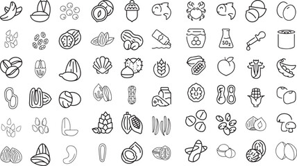 Naklejka premium Nut icons set. Outline set of nut vector icons for web design isolated on white background