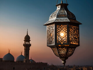 The theme of Eid-al-Adha, the Feast of Sacrifice. Image of an Arabic lantern design.