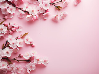 Springtime brings delicate cherry blossoms, creating a scenic view on a pink background