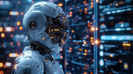 Fototapeta premium Technology Artificial intelligence (AI) and internet of things IOT concept. Data center background