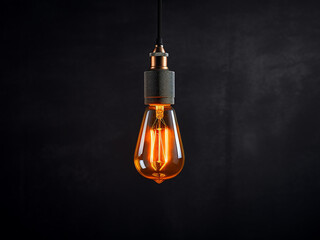 Loft's ambiance is enhanced by retro Edison lamps against concrete - obrazy, fototapety, plakaty