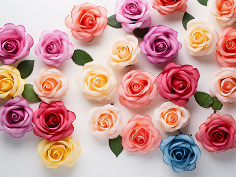 Atop a white backdrop, roses stand out in their elegance