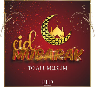 Eid mubarak greeting card with the English
