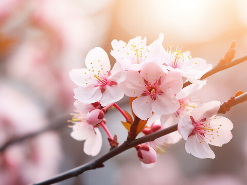 Soft-focus cherry blossoms add tranquility to the natural setting