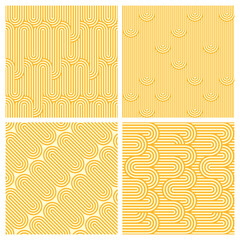 Yellow ramen pattern, noodle pasta seamless background. Vector set of tiles, textile or wallpaper featuring intertwined macaroni or spaghetti strands, forming an appetizing and visually pleasing waves