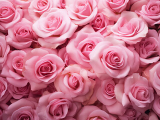 Soft focus highlights the delicate pink petals of tea roses