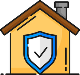 Real estate insurance, house rent, apartment mortgage thin line icon. House sale service linear icon, dwelling loan company or apartment rent market outline vector sign with shield protecting home