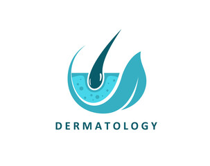Hair clinic, dermatology icon, follicle grow. Isolated vector emblem for follicle transplant beauty service, trichology, dermatology medical treatment, rejuvenation and expert care for scalp and hair