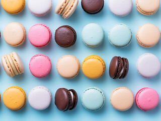 Vibrant macarons featured in top-down view banner