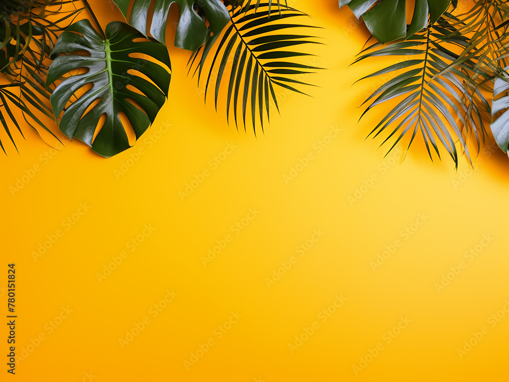 Poster mockup items arranged on a square yellow backdrop for summer vibes