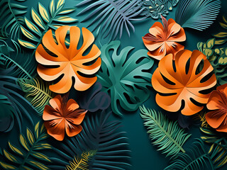High-quality photo showcases tropical leaves in a paper-cut style