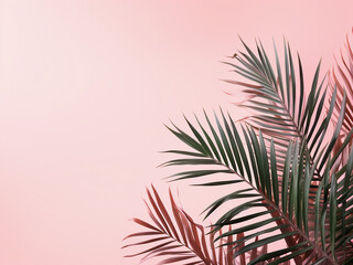 Obraz premium Pastel pink background hosts tropical leaves in a minimal concept