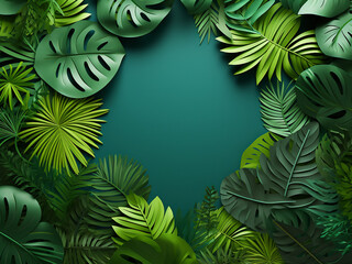 Detailed paper-cut tropical leaves offer ample copy space in the photo
