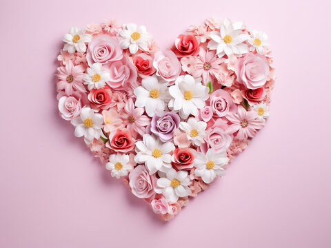 Romantic Valentine's Day background featuring hearts and flowers on pink