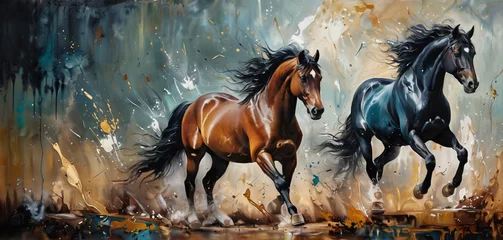 Foto op Aluminium Horses in the field painting © lumerb