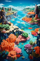 Scenarios and landscapes of the seabed. Beach and marine life. Made by AI.