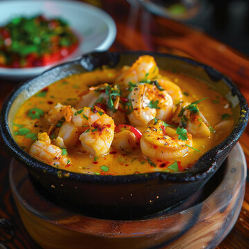 Moqueca de Camar&atilde;o, a beloved Brazilian delicacy, tantalizes the taste buds with its aromatic blend of shrimp, coconut milk, and spices