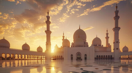 Sunset Majesty: Sheikh Zayed Grand Mosque's Radiance - obrazy, fototapety, plakaty