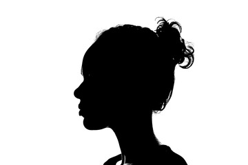 A black silhouette of a young womans head.
