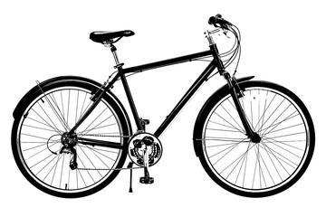 Silhouette outline of a bicycle on white.