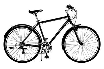 Silhouette outline of a bicycle on white.