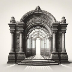 Fototapeta na wymiar Vintage Passage Emblematic Icon of Metal Gate Design Ancient Archway Vector Representation of Metal Gate