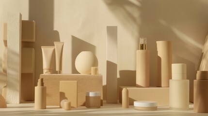 Monochrome Beauty Products Display with Elegant Shadows