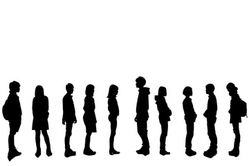 Silhouette outline of people standing in a line.
