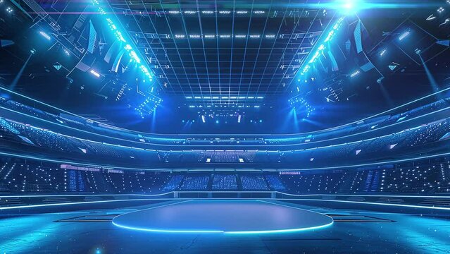 cybernetic arena ballroom within a futuristic sports arena with glowing light. seamless looping overlay 4k virtual video animation background