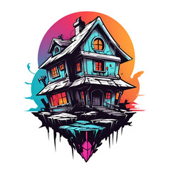 Happy Halloween haunted house isolated for t-shirt