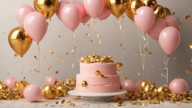 birthday cake and balloons