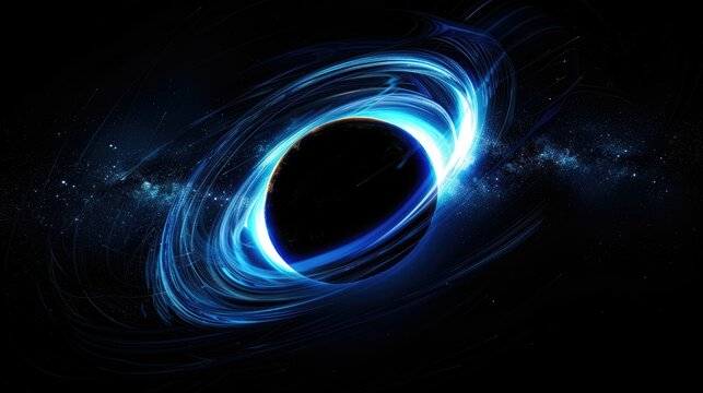 Abstract digital art of a blue glowing wormhole in space, representing interstellar travel, science fiction concepts, or advanced technology.