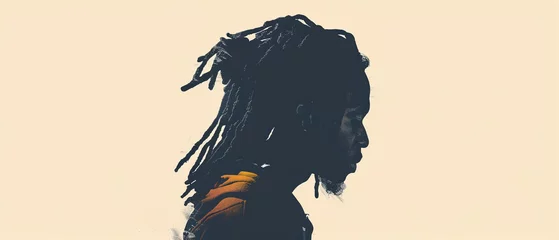 Poster A minimalistic simple vector illustration of a person with dreadlocks against a white background, embodying a blend of simplicity and identity,  © supansa