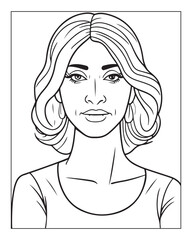 A cute women vector illustration, girls coloring pages, beautiful lady black and white vector, girls line art 