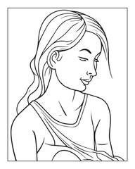 A cute women vector illustration, girls coloring pages, beautiful lady black and white vector, girls line art 