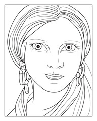 A cute women vector illustration, girls coloring pages, beautiful lady black and white vector, girls line art 