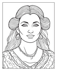 A cute women vector illustration, girls coloring pages, beautiful lady black and white vector, girls line art 